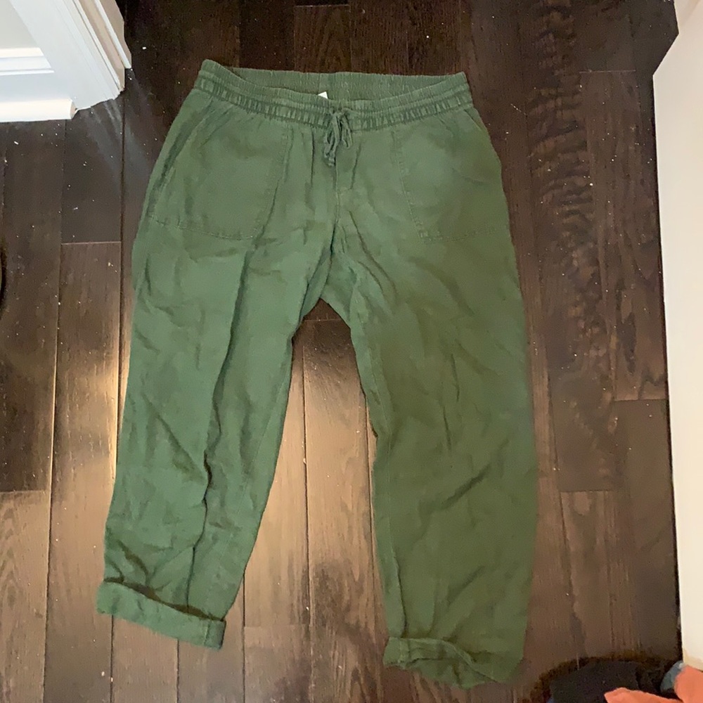 Olive green linen capri pants
